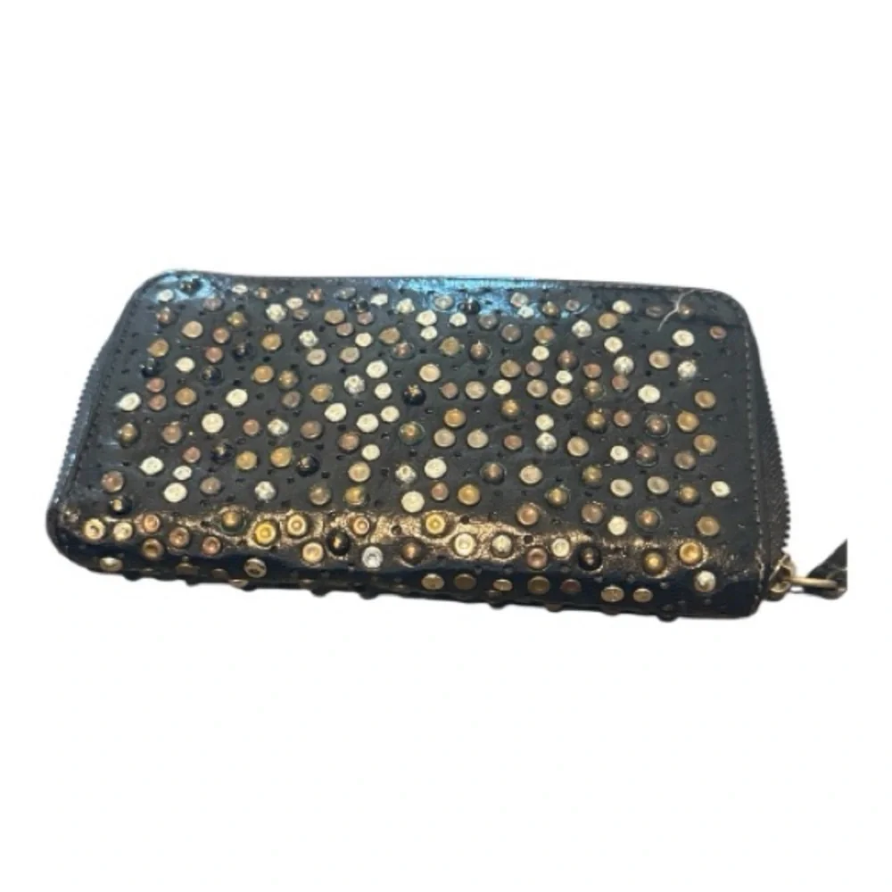 FRYE (rare!) Deborah Studded Black Leather Zip-around Wallet - Picture 2 of 7